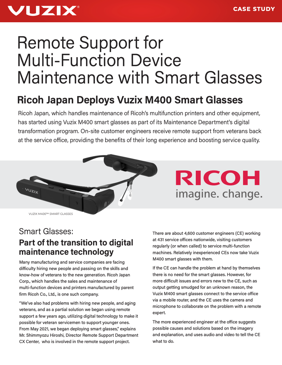Ricoh Japón lanza las gafas inteligentes M400.